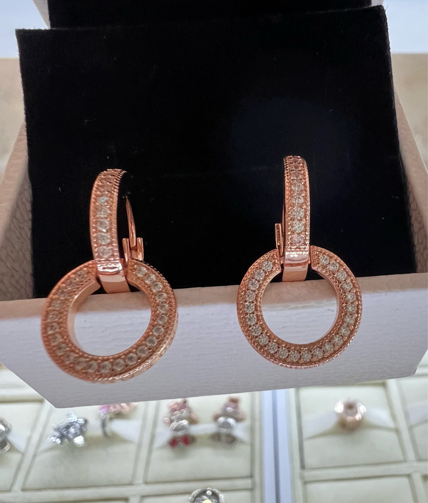 Aretes Aro Doble Brillantes Rose Gold