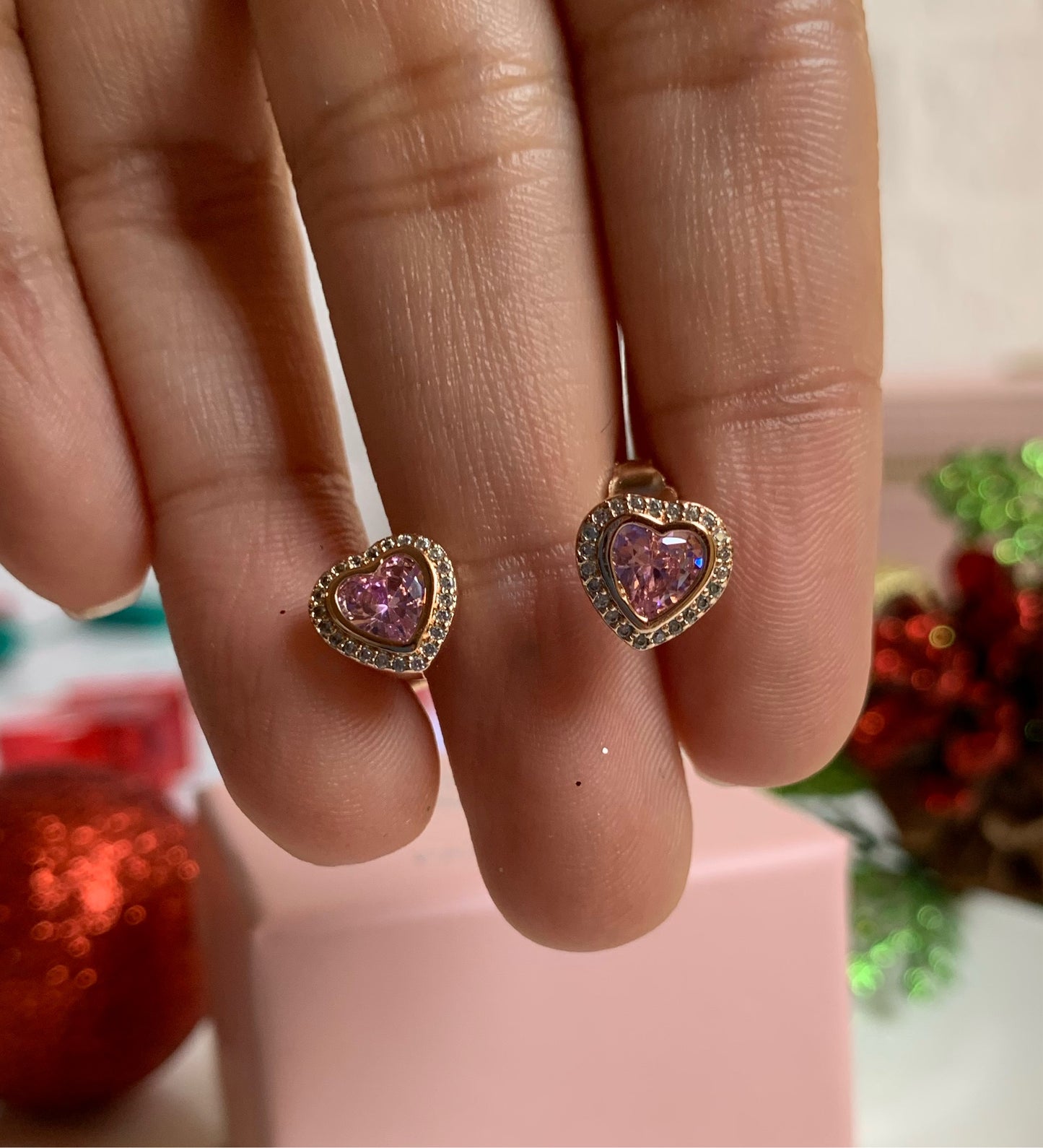 Aretes Corazón Rosa Reluciente