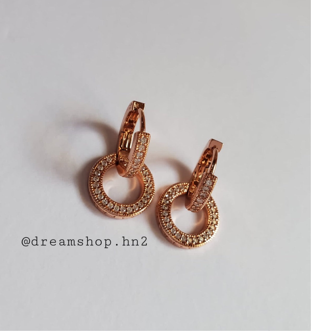 Aretes Aro Doble Brillantes Rose Gold