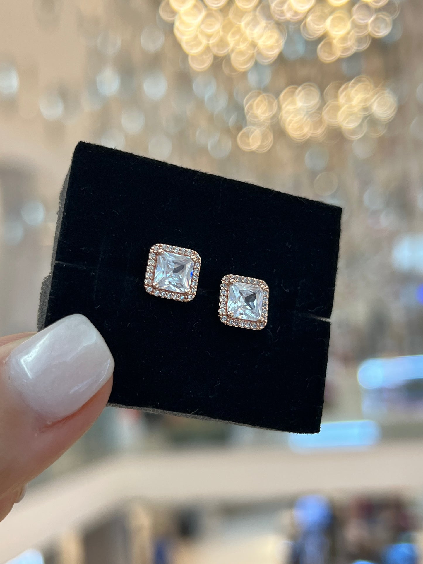 Aretes Halo Cuadrado Rose Gold