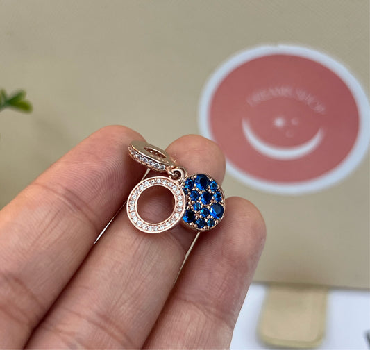 Doble Disco Azul Rose Gold- Colgante